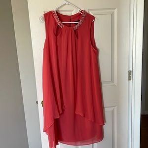 Coral dress with chiffon overlay